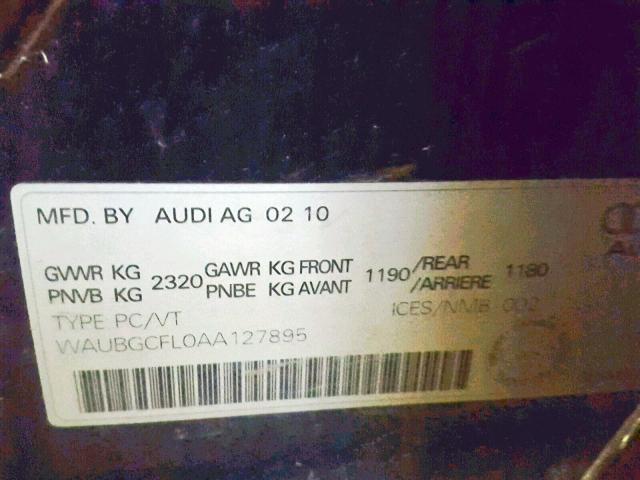 WAUBGCFL0AA127895 - 2010 AUDI S4 PREMIUM BLACK photo 10