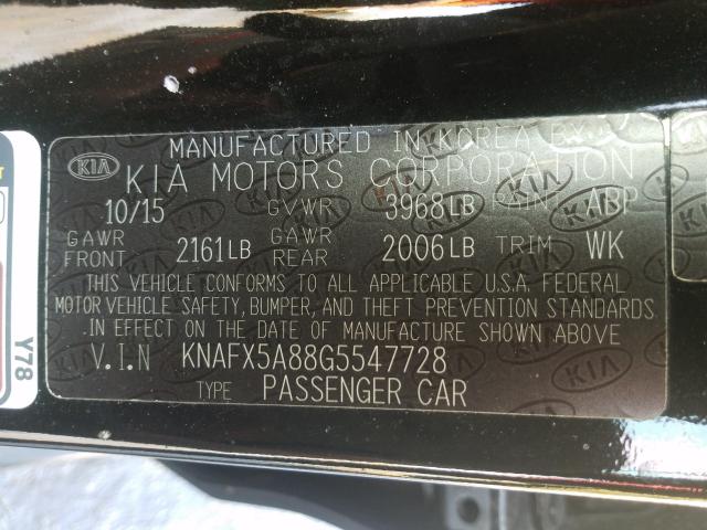 KNAFX5A88G5547728 - 2016 KIA FORTE EX  photo 10