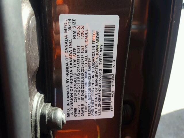 2HKRM3H73EH559910 - 2014 HONDA CR-V EXL BROWN photo 10