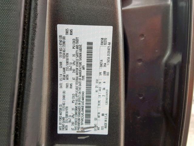 1FMCU0J96EUD48590 - 2014 FORD ESCAPE TIT GRAY photo 10