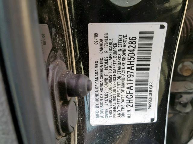 2HGFA1F97AH504286 - 2010 HONDA CIVIC EXL BLACK photo 10