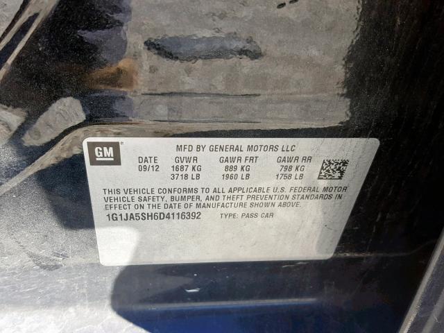 1G1JA5SH6D4116392 - 2013 CHEVROLET SONIC LS 黑色 照片 10