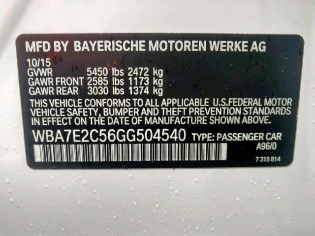 WBA7E2C56GG504540 - 2016 BMW 740 I WHITE photo 10