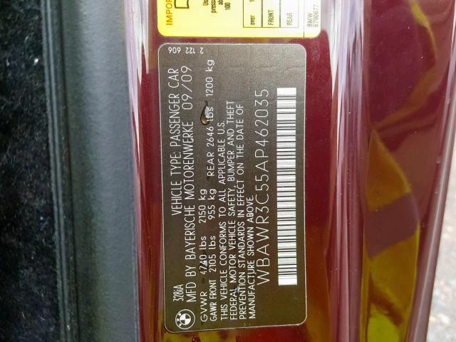 WBAWR3C55AP462035 - 2010 BMW 328 I SULE RED photo 10