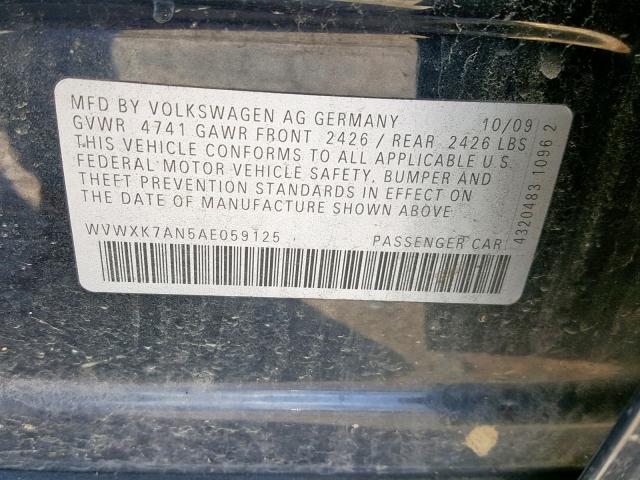 WVWXK7AN5AE059125 - 2010 VOLKSWAGEN PASSAT KOM BLACK photo 10