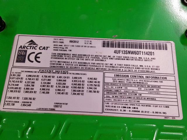 4UF13SNW6DT114201 - 2013 OTHER SNOWMOBILE GREEN photo 10
