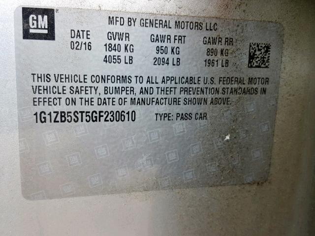 1G1ZB5ST5GF230610 - 2016 CHEVROLET MALIBU LS SILVER photo 10
