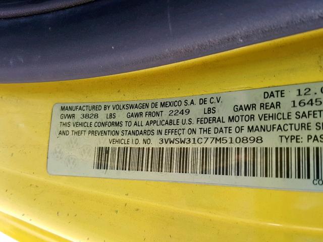 3VWSW31C77M510898 - 2007 VOLKSWAGEN NEW BEETLE Gelb Foto 10