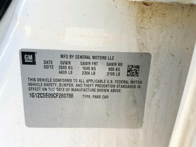 1G1ZC5E09CF280788 - 2012 CHEVROLET MALIBU 1LT 白色 照片 10