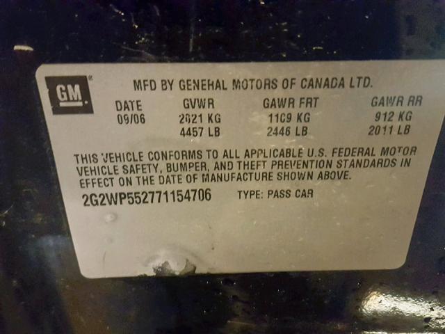 2G2WP552771154706 - 2007 PONTIAC GRAND PRIX 黑色 照片 10