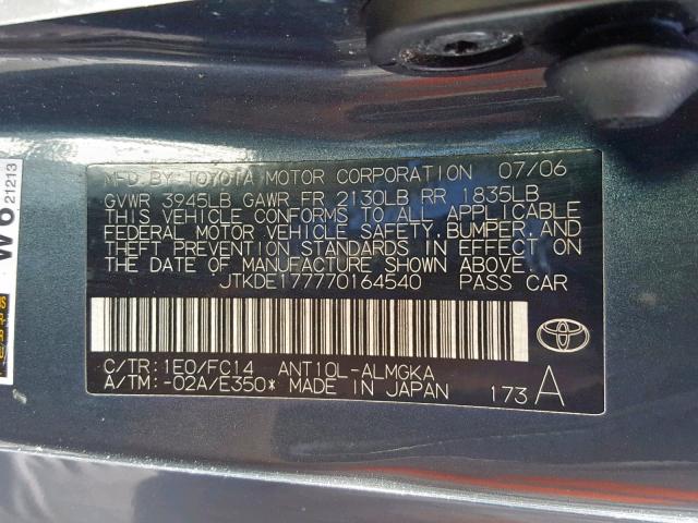 JTKDE177770164540 - 2007 TOYOTA SCION TC GRAY photo 10