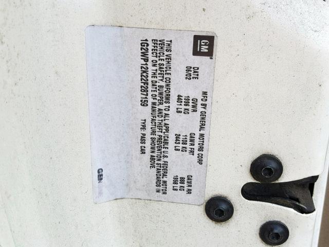 1G2WP12K22F287159 - 2002 PONTIAC GRAND PRIX 白色 照片 10