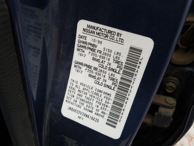 JN8AR07Y3YW416420 - 2000 NISSAN PATHFINDER LE  photo 10