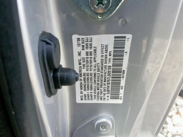 5J6YH18767L009159 - 2007 HONDA ELEMENT EX SILVER photo 10