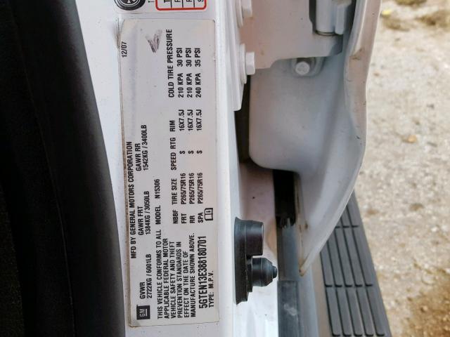 5GTEN13E388180701 - 2008 HUMMER H3 WHITE photo 10