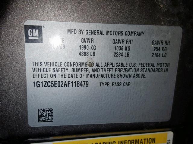 1G1ZC5E02AF118479 - 2010 CHEVROLET MALIBU 1LT 灰色 照片 10