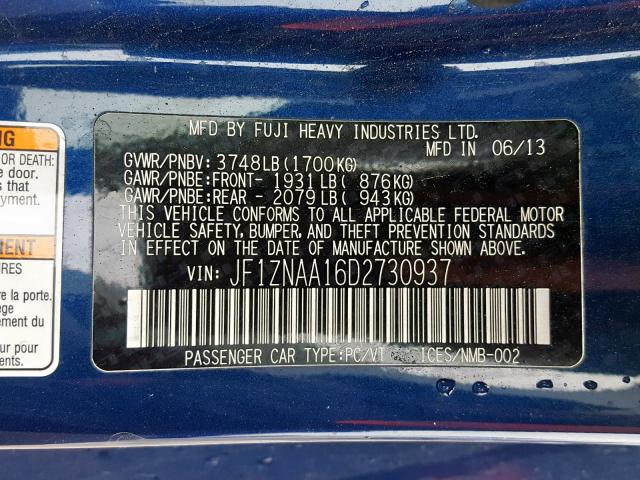 JF1ZNAA16D2730937 - 2013 TOYOTA SCION FR-S BLUE photo 10