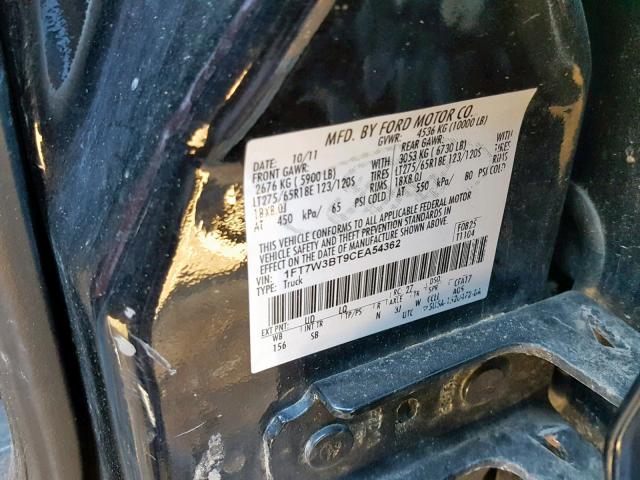 1FT7W3BT9CEA54362 - 2012 FORD F350 SUPER BLACK photo 10