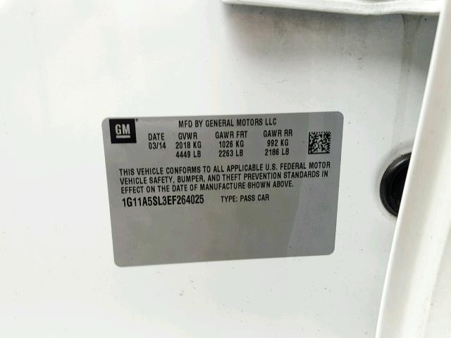 1G11A5SL3EF264025 - 2014 CHEVROLET MALIBU LS WHITE photo 10