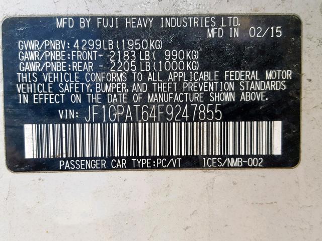 JF1GPAT64F9247855 - 2015 SUBARU IMPREZA SP GRAY photo 10