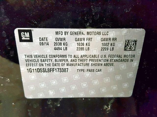 1G11D5SL8FF173387 - 2015 CHEVROLET MALIBU 2LT GRAY photo 10