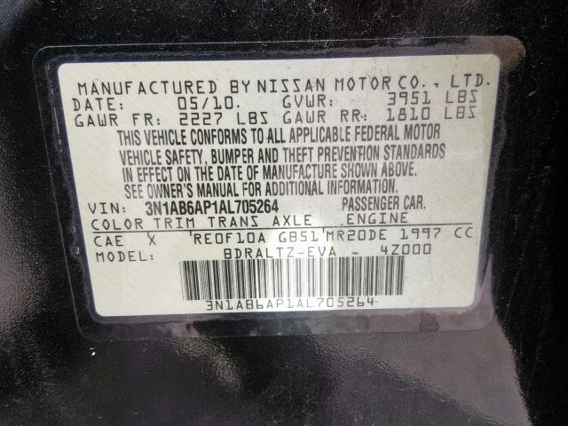 3N1AB6AP1AL705264 - 2010 NISSAN SENTRA 2.0 BLACK photo 10