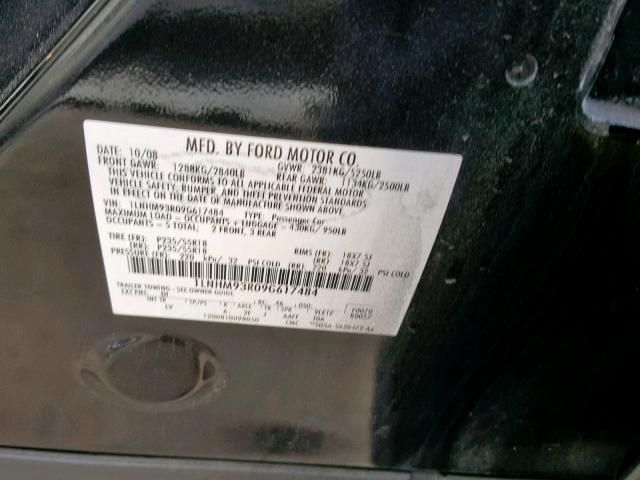 1LNHM93R09G617484 - 2009 LINCOLN MKS BLACK photo 10