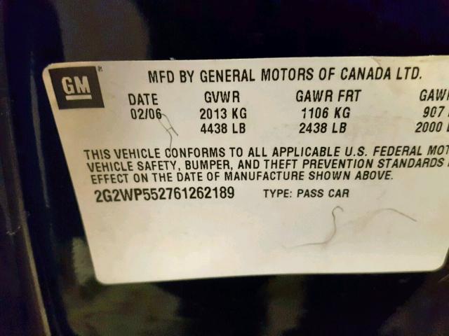 2G2WP552761262189 - 2006 PONTIAC GRAND PRIX BLACK photo 10