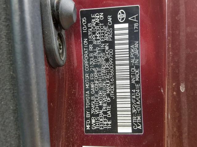 JTKDE167660099700 - 2006 TOYOTA SCION TC იასამნისფერი ფოტო 10