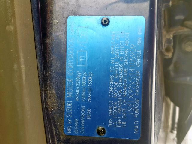 JS3TX92V514105909 - 2001 SUZUKI GRAND VITA BLUE photo 10