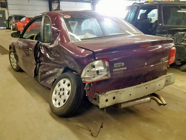 3B3ES42Y2XT564709 - 1999 DODGE NEON HIGHL MAROON photo 3