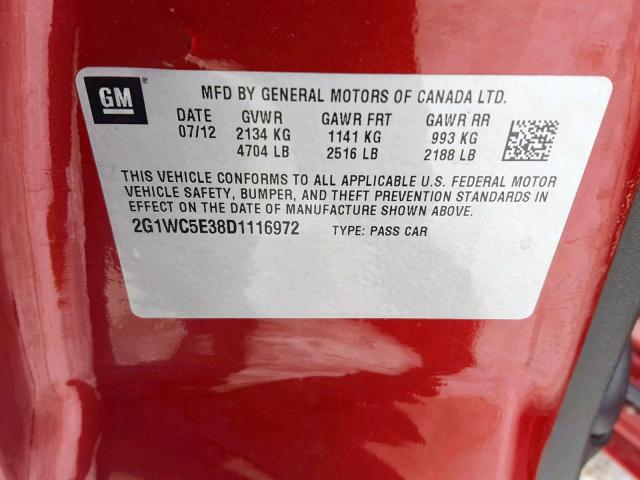 2G1WC5E38D1116972 - 2013 CHEVROLET IMPALA LTZ RED photo 10