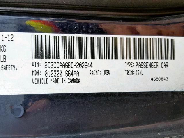 2C3CCAAG8CH202644 - 2012 CHRYSLER 300 BLACK photo 10