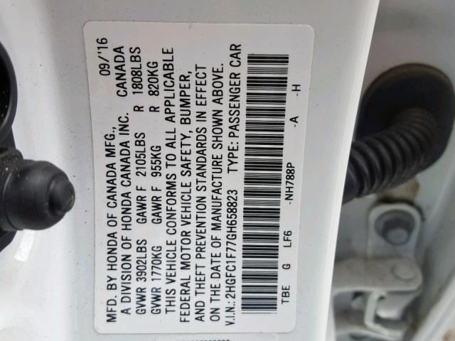 2HGFC1F77GH658823 - 2016 HONDA CIVIC EXL 白色 照片 10