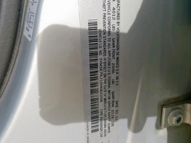 3VW1K7AJ1BM062258 - 2011 VOLKSWAGEN JETTA BASE GOLD photo 10