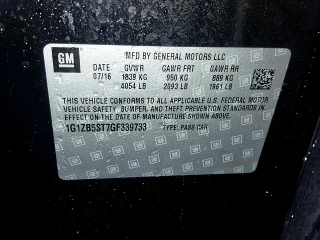 1G1ZB5ST7GF339733 - 2016 CHEVROLET MALIBU LS BLACK photo 10