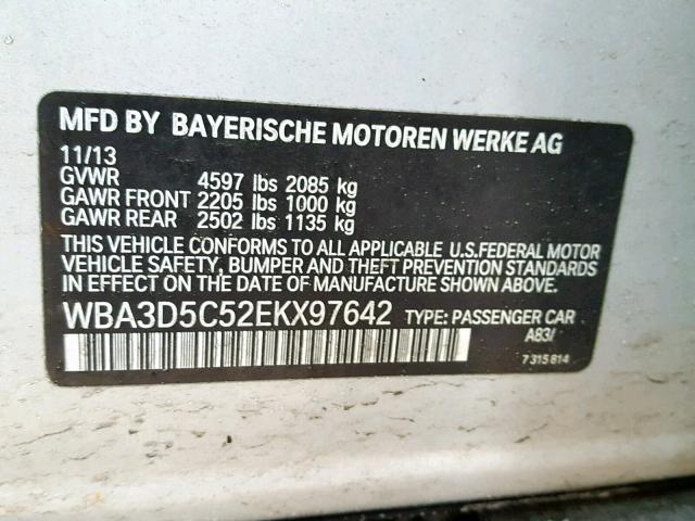 WBA3D5C52EKX97642 - 2014 BMW 328 D SILVER photo 10