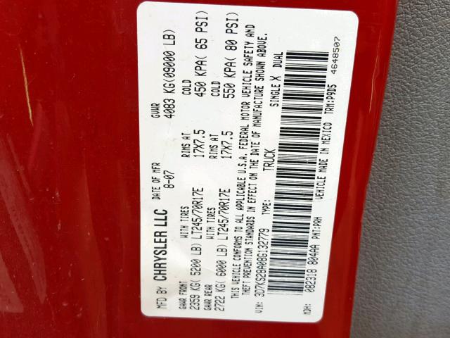 3D7KS28A08G132779 - 2008 DODGE RAM 2500 S RED photo 10