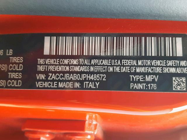 ZACCJBAB0JPH48572 - 2018 JEEP RENEGADE S RED photo 10