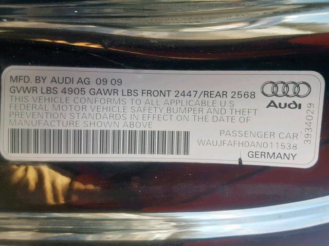 WAUJFAFH0AN011538 - 2010 AUDI A5 PREMIUM BLACK photo 10