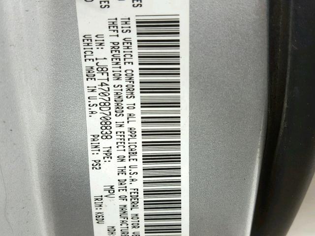 1J8FT47078D708838 - 2008 JEEP COMPASS SP 银色 照片 10