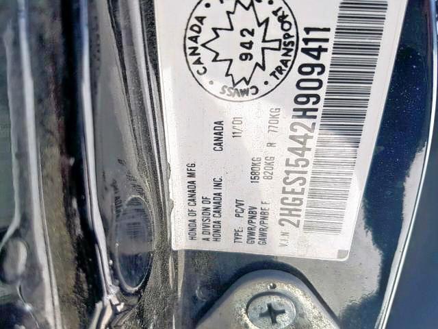 2HGES15442H909411 - 2002 HONDA CIVIC DX BLACK photo 9