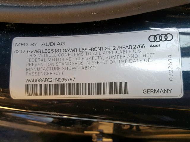 WAUG8AFC2HN095767 - 2017 AUDI A6 PREMIUM BLACK photo 10