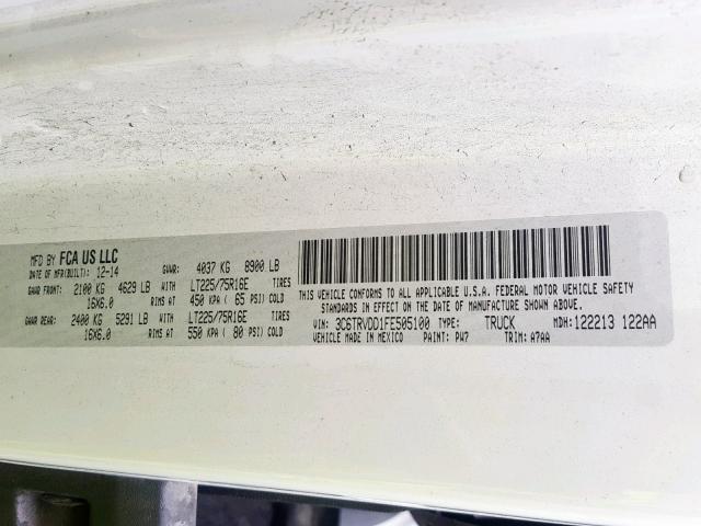 3C6TRVDD1FE505100 - 2015 RAM PROMASTER 白色 照片 10