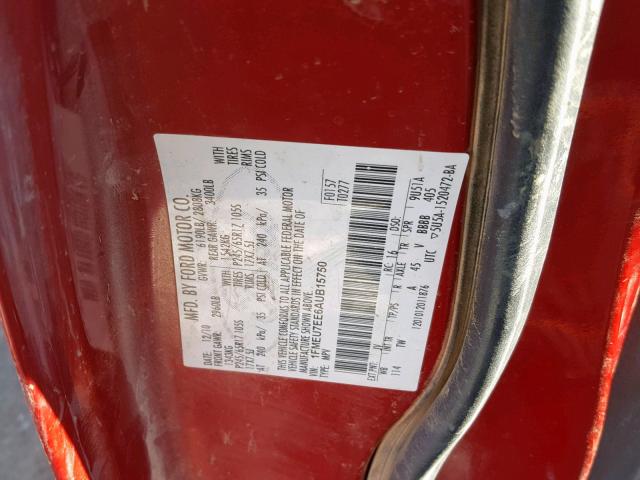 1FMEU7EE6AUB15750 - 2010 FORD EXPLORER E RED photo 10