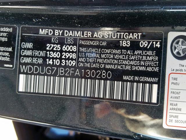 WDDUG7JB2FA130280 - 2015 MERCEDES-BENZ S 63 AMG BLACK photo 10