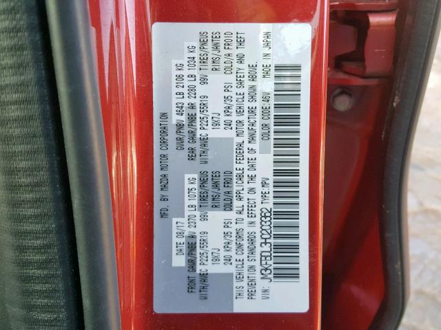 JM3KFBDL3H0203362 - 2017 MAZDA CX-5 GRAND RED photo 10