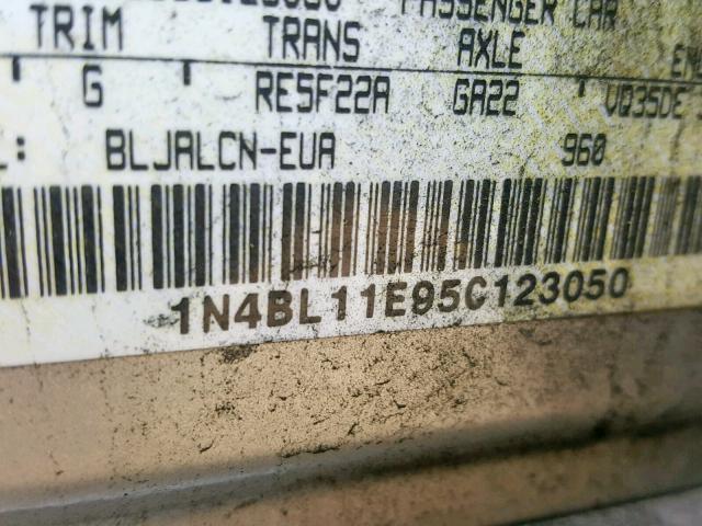 1N4BL11E95C123050 - 2005 NISSAN ALTIMA SE SILVER photo 10