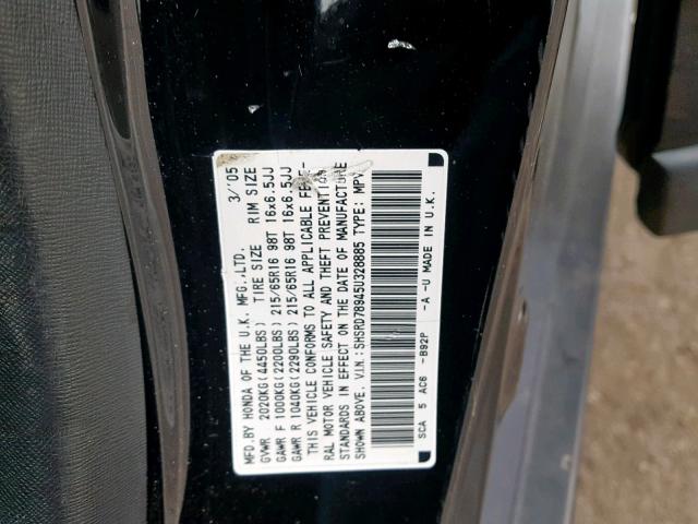 SHSRD78945U328885 - 2005 HONDA CR-V SE BLACK photo 10