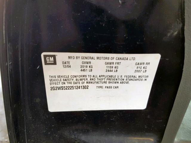 2G2WS522251241302 - 2005 PONTIAC GRAND PRIX BLACK photo 10